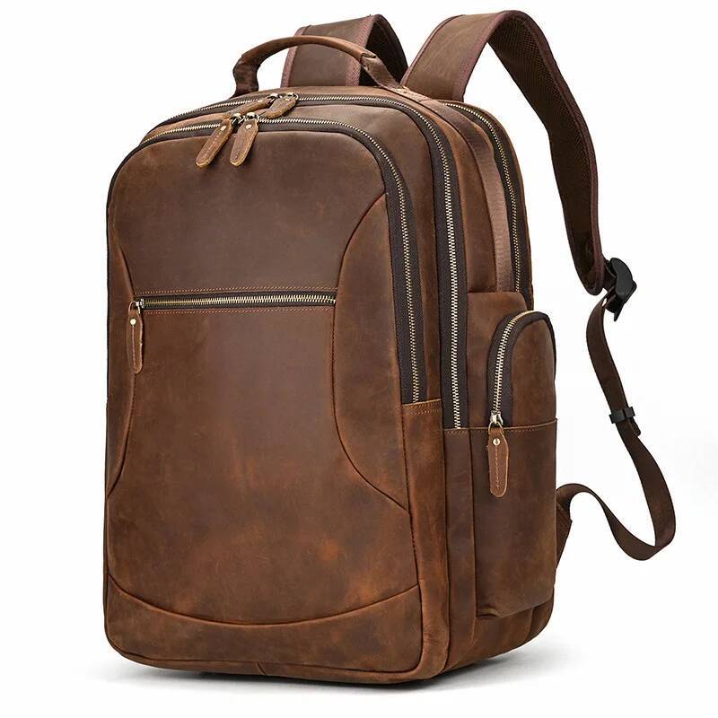 Crazy Horse Men's Retro Leather Large Capacity 17 Inch First Layer Cowhide Casual Backpack Travel Bag high-quality