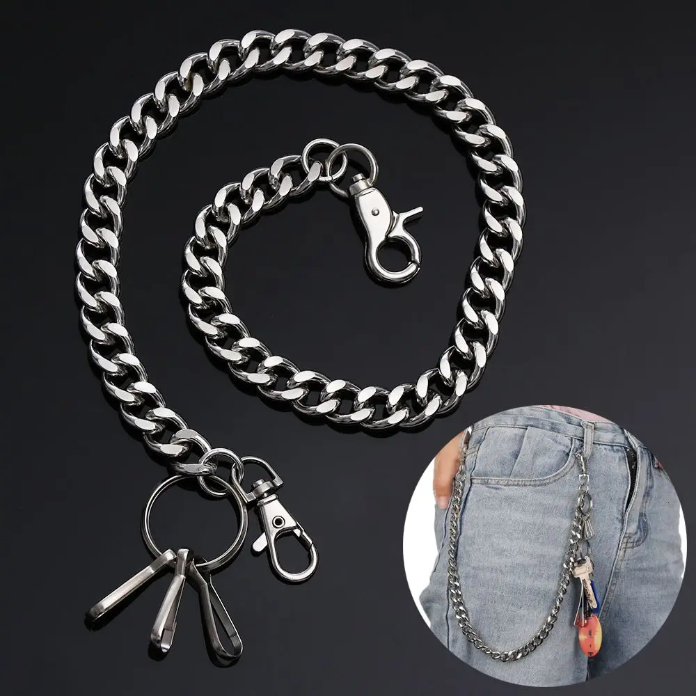 1PC 48cm Long Stainless Steel Metal Pant Jean Keychain Punk Rock Wallet Chain Belt Biker Link Hip Hop Jewelry Thick Chain Decor 250811