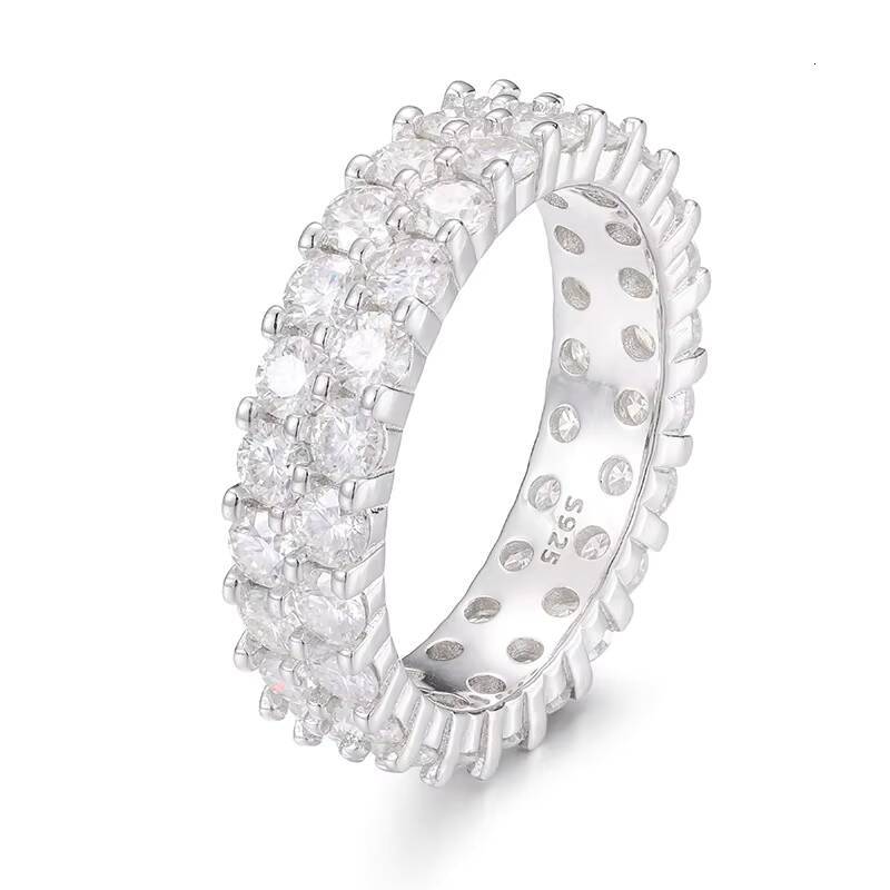 Luxury VVS D Color Moissanite Eternity Diamond Ring Double Row Full Wedding Mens 18K Gold Plated S925 Sterling Silver Iced Ring