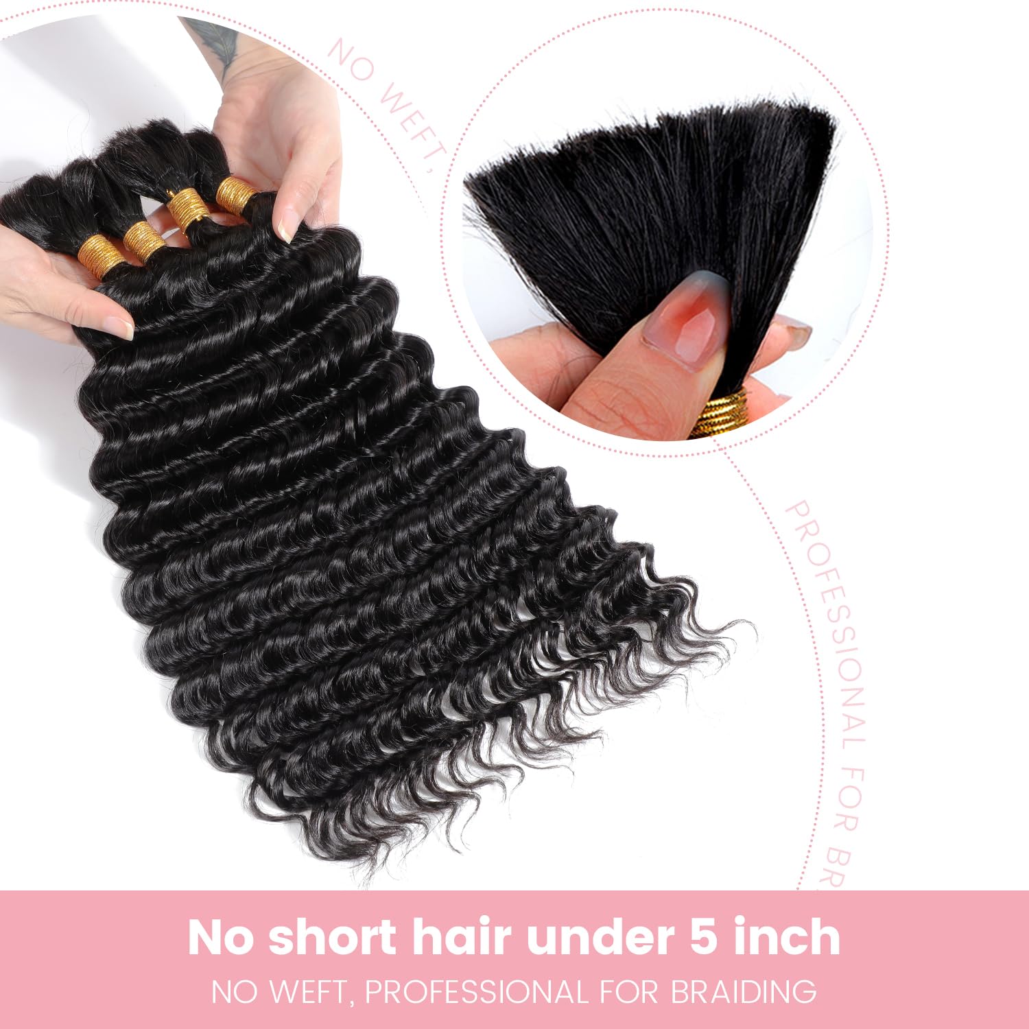 Human Braiding Hair Deep Wave Bulk Curly Human Hair for Braiding, Boho Box Braids/Locs/Twist Goddess Gypsy 100% Unprocessed Virgin Human Hair 18 Inch