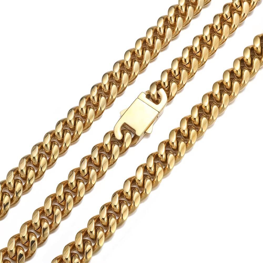 Real 18K Gold Plated Chain Jewelry Stainless Steel 12mm Solid Heavy Miami Cuban Link Curb Necklace for Men Women