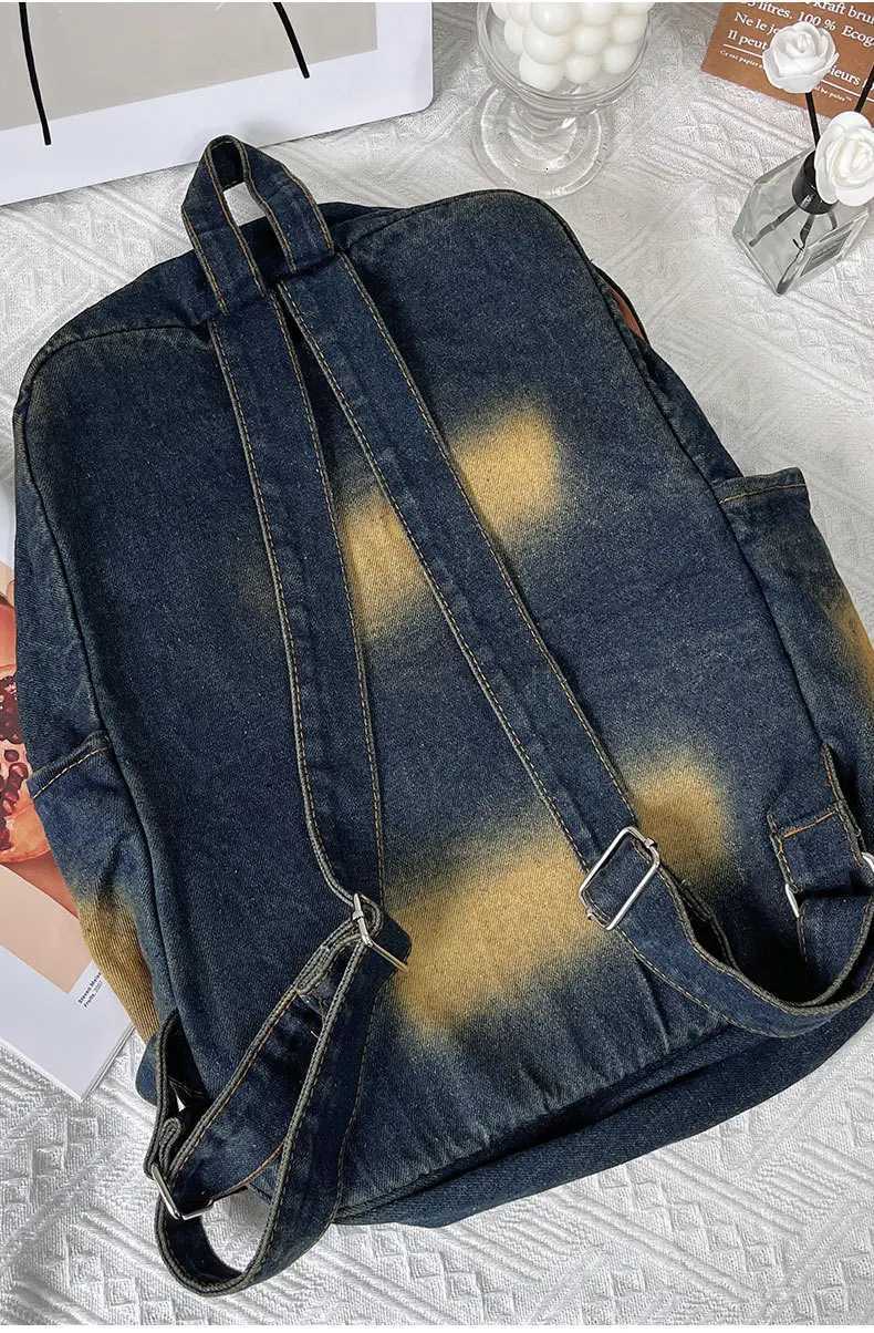 Washed Denim Womens backpack Large Capacity y2k Hot Fashion Designer big Travel Bag Daypack bagpack casual commuter bag Y250811