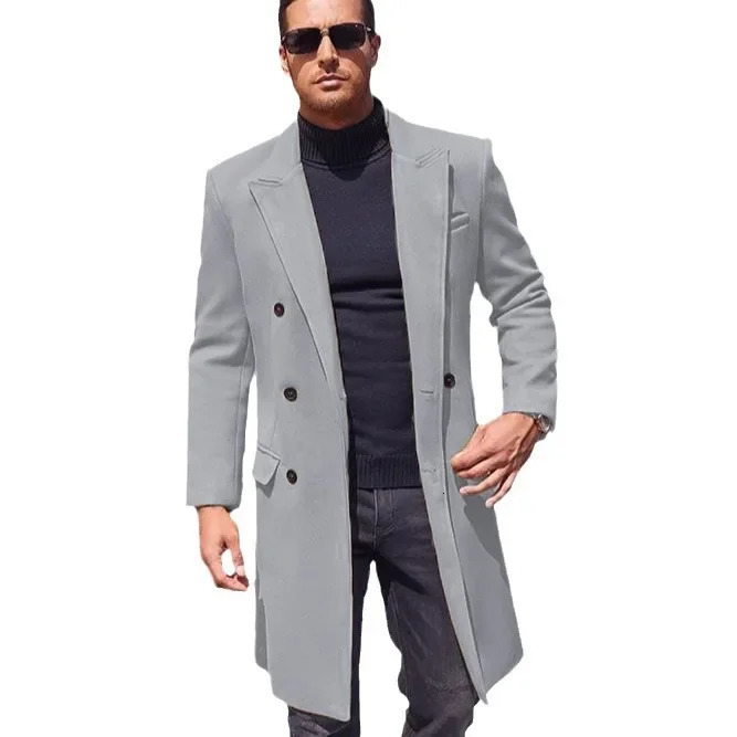 Thick Woolen Mens Coat Large Size Long Coat Double Breasted Jacket for Men 250811