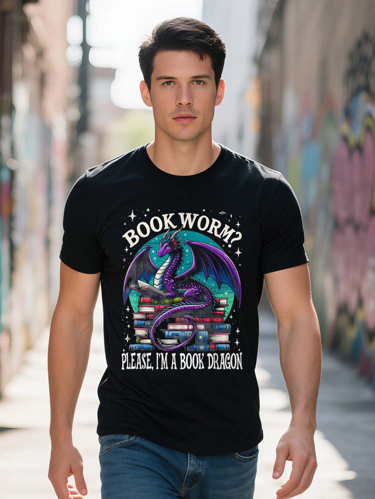 Bookworm Please I Am A Book Dragon Distressed Dragons Books Selected Pure Cotton Interesting Design DIY Short Sleeve