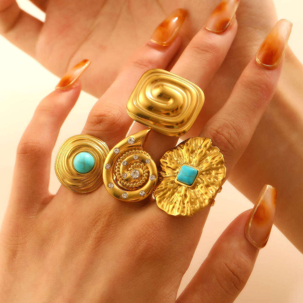 Exaggerated Personality Wrinkle Texture Flower Sun Heart Open Index Finger Stainless Steel Ring for Women