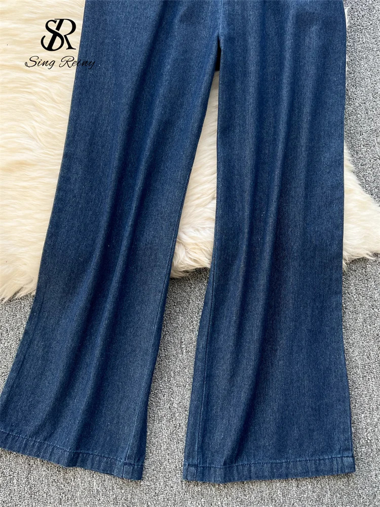 SINGREINY Chic Denim Sets Strap Sleeveless Stripe CamisBasics Wide Legs Pants Fashion Streetwear Vacation Style Vintage Suits 250806