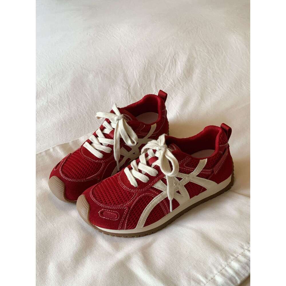 Red Color Block Dexun for Women 2025 New Mesh Breathable Comfortable Lightweight Casual Sports Forrest Gump Shoes
