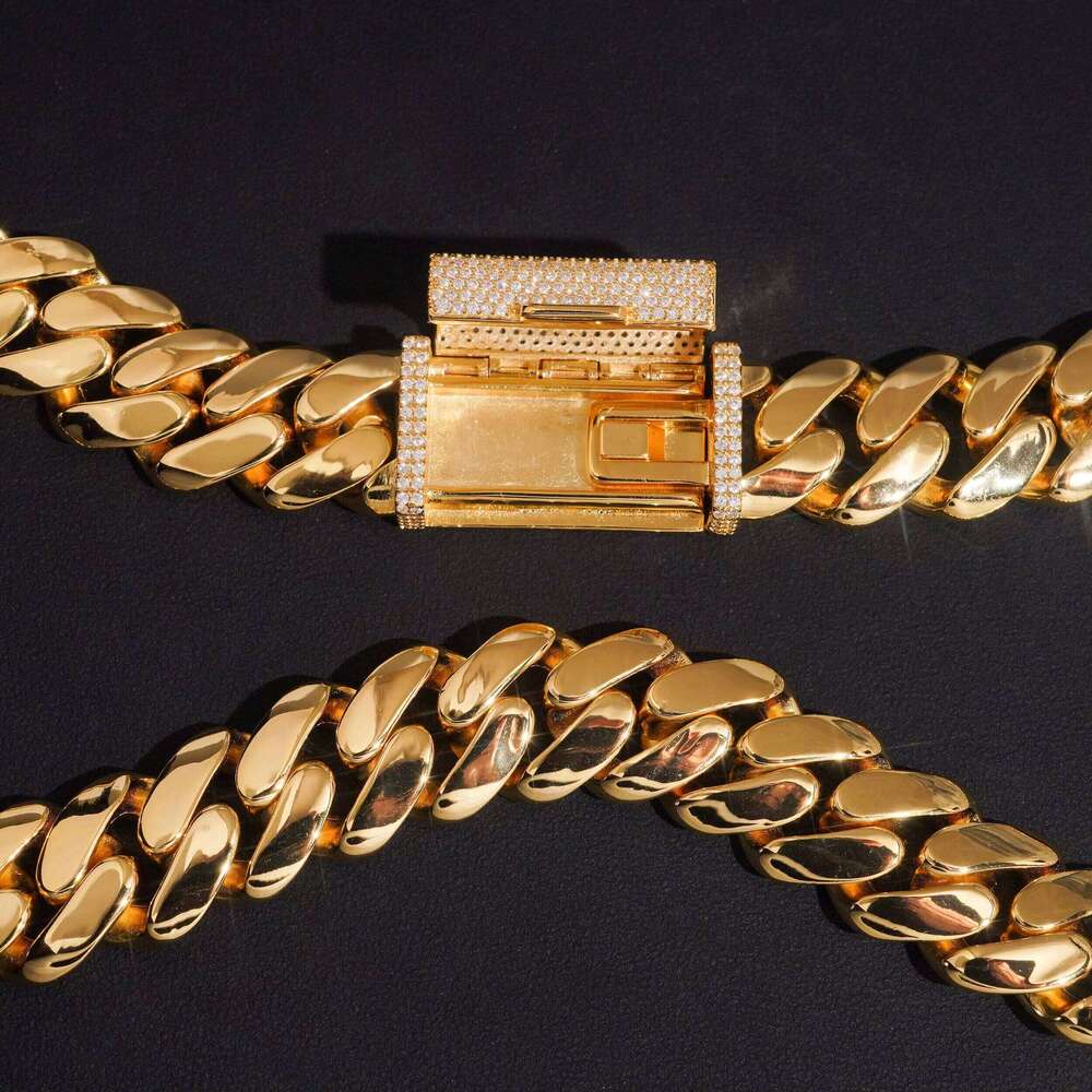 High Quality Bulk Wholesale Order 16MM Hand Made 999 Sier Cuban Gold With Moissanite Clasp Lock