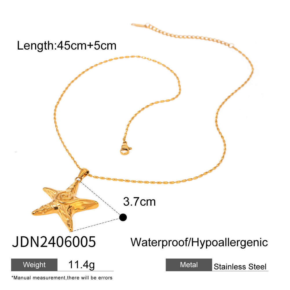 INS Gold Stainless Steel Five-Pointed Star Swirl Spiral Hoop Earrs Fashion Designer Same Jewelry Style Starfish Necklace