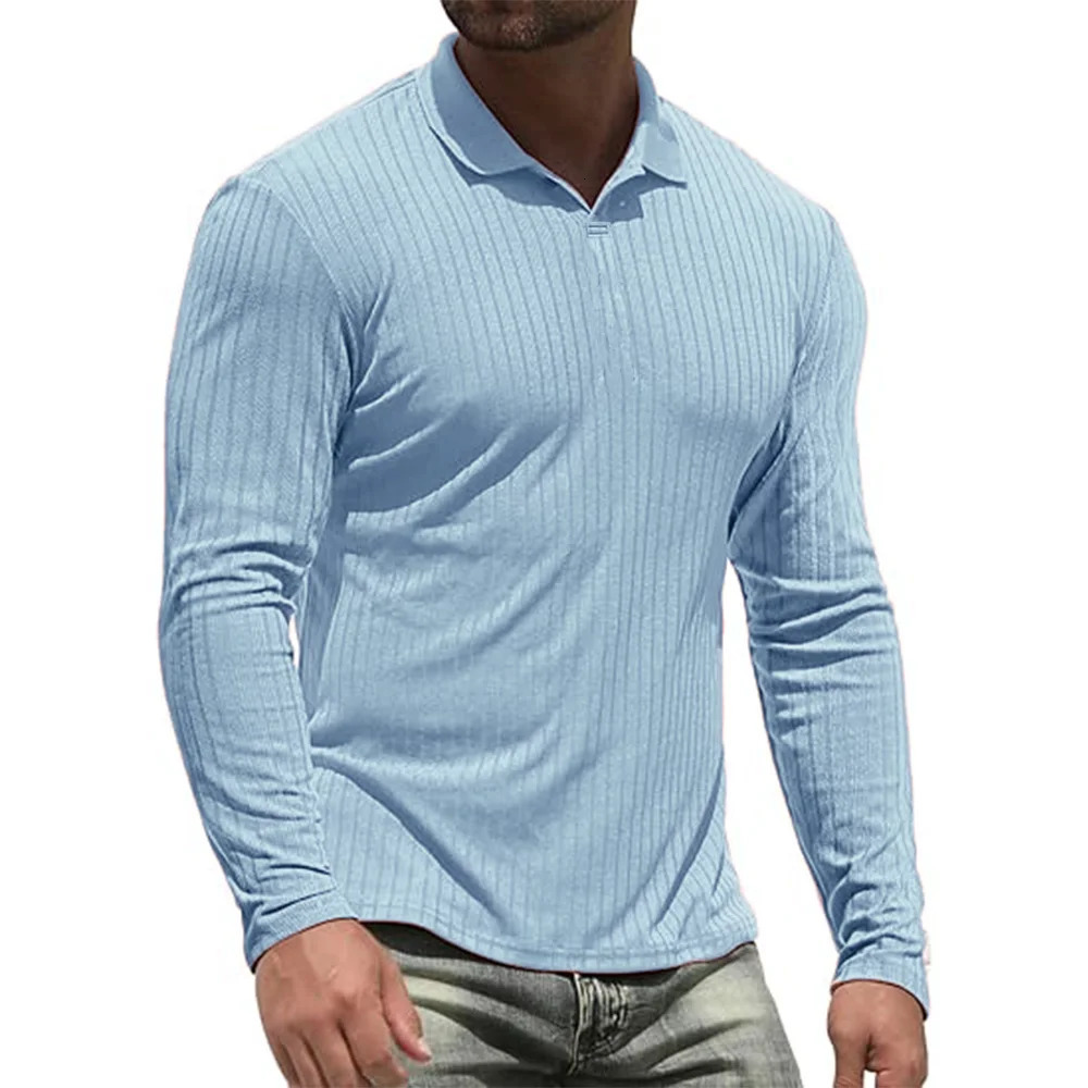 Cotton Mens Long Sleeve T-Shirts Men Polo Shirts High Quality Slim V-neck Striped Shirt Male Top Tees Male 250811