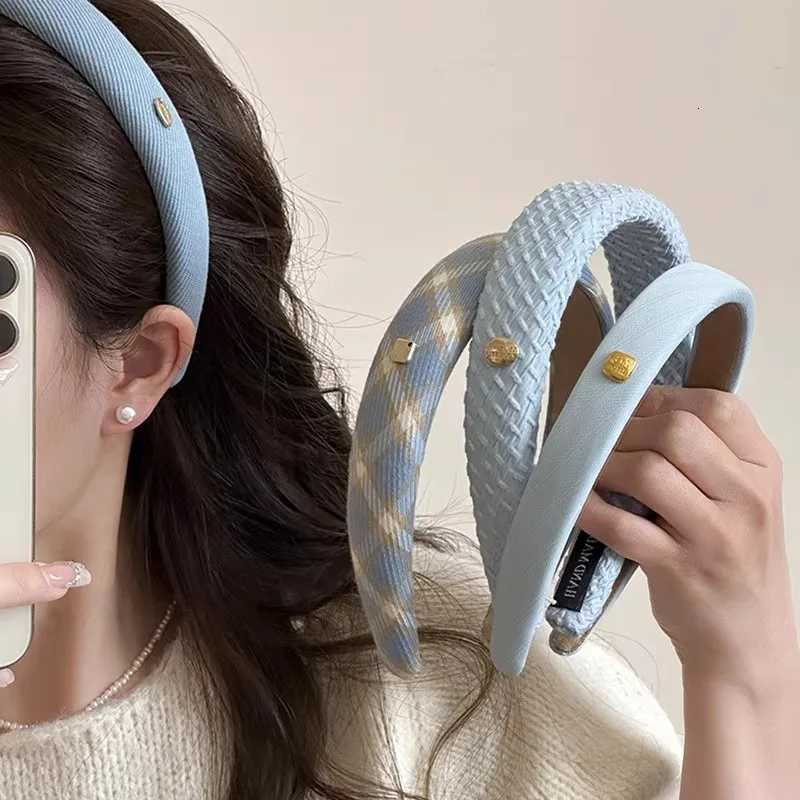 New Sponge Band for Wen Elegant Gold Label Blue Wide Brimmed Hair Band Fashion Girl Face Wash Hair Hoop X250812