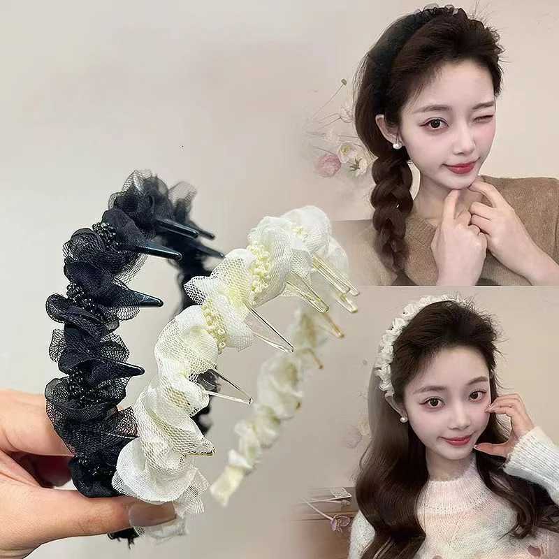 Mesh Beaded Band Classic Black And White Band Elegant Fem All-Match Hair Accessories X250812