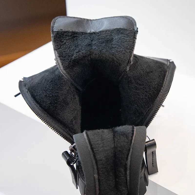 Girls Fashion Boots Black Warm Motorcycle Boots Autumn Winter Kids Ankle Boots Double Zipper Anti-slip Children Rubber Boots New XJ250812