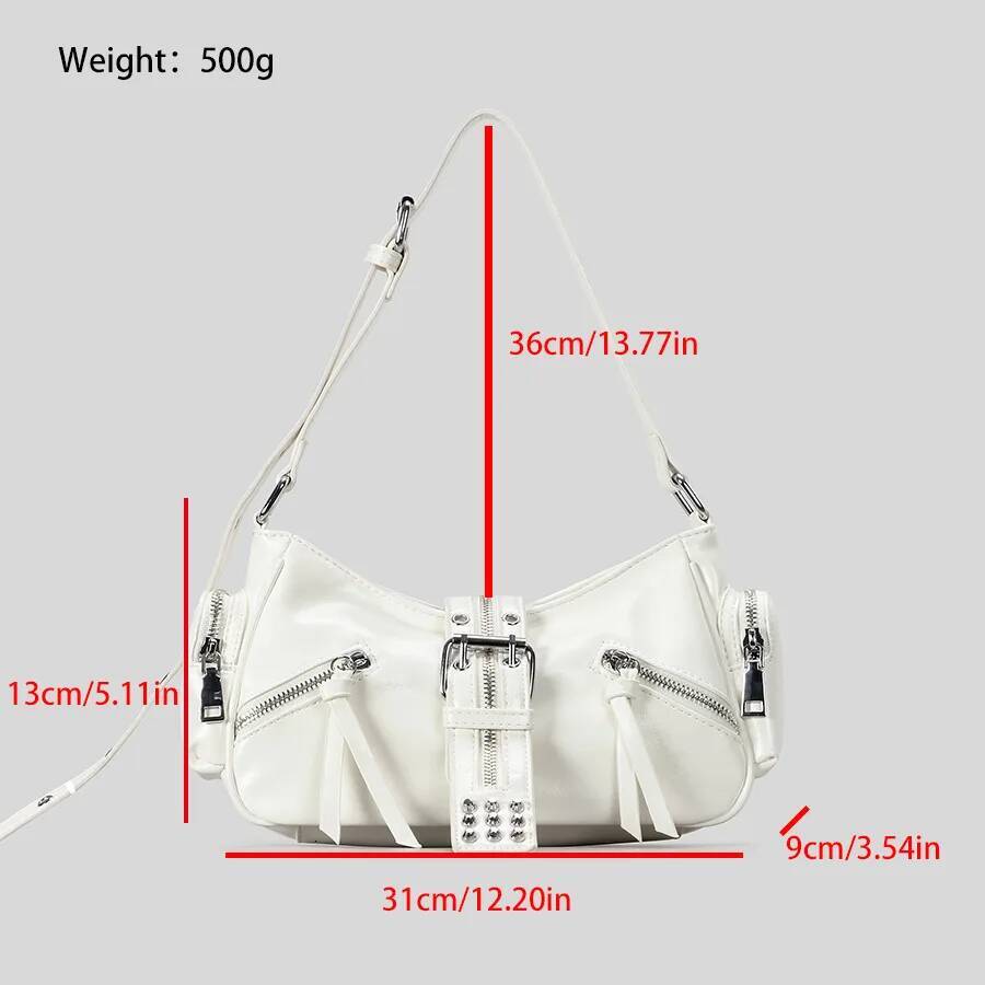 Fashion Rivet Multi-Zipper Underarm Designer Pu Leather Shouder Crossbody Bags Trend Punk Motorcycle Bag 2025