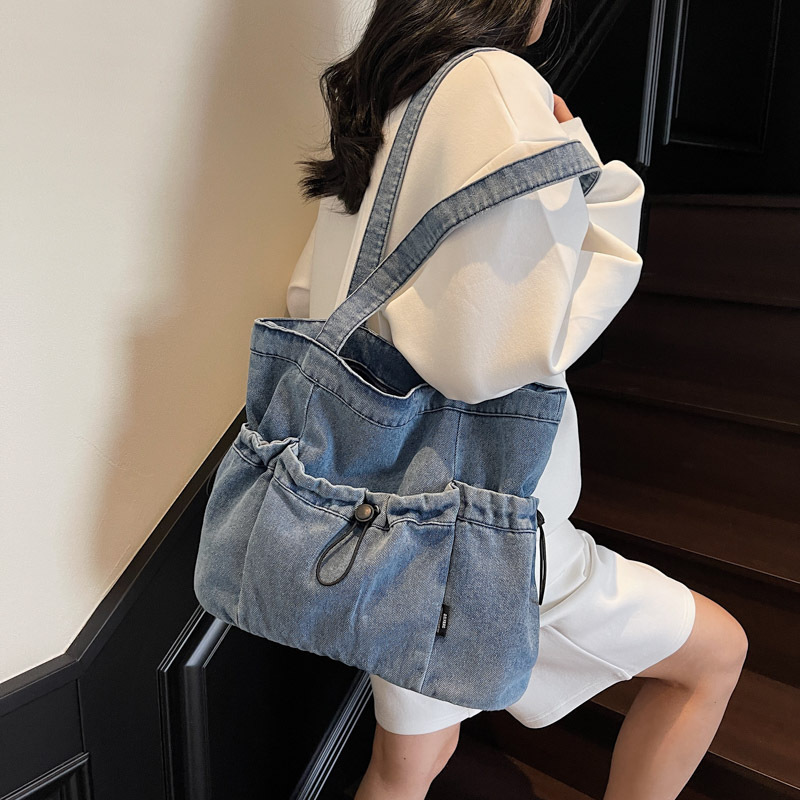 Denim Women New Summer Versatile Casual Shoulder Wrinkled Large Capacity Tote Bag