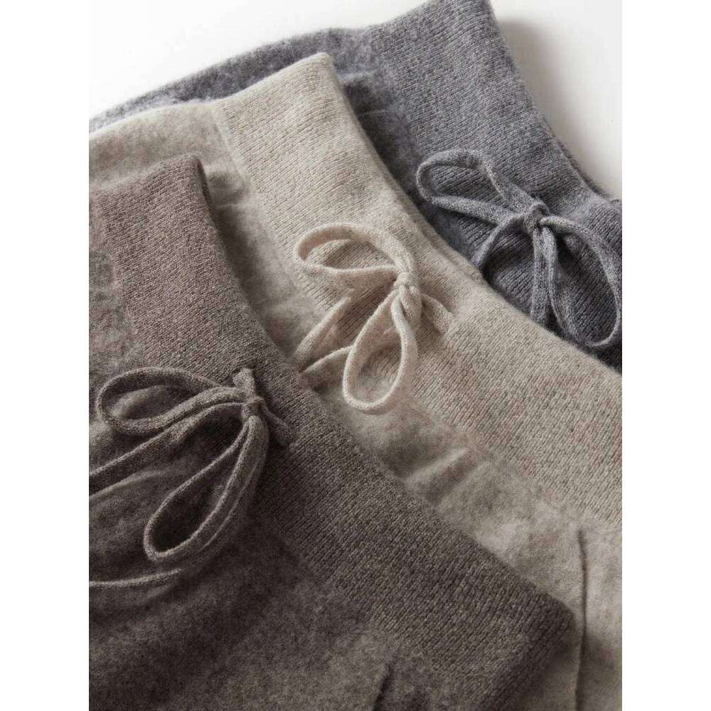 Women Pure Wool Leg Tied Autumn Winter New High-End Pencil Pants Versatile Casual Thick Warm Cashmere Knitted Trousers 20250811