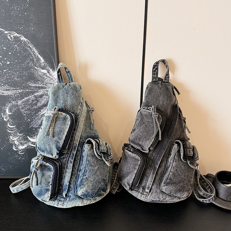 Autumn Denim New Fashion Single Shoulder Chest Crossbody Bag Workwear Style Multifunctional Backpack