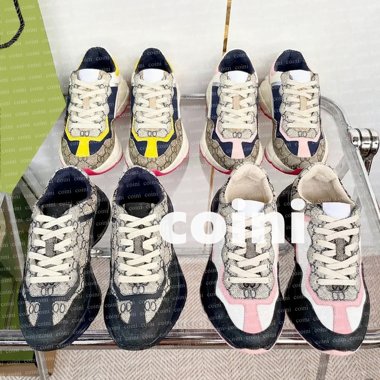 Luxury Sneakers Designer shoes Multicolor Rhyton Sneakers Beige Men Trainers Vintage Chaussures Ladies casual leather Shoes Sneaker Casual shoes size 35-46