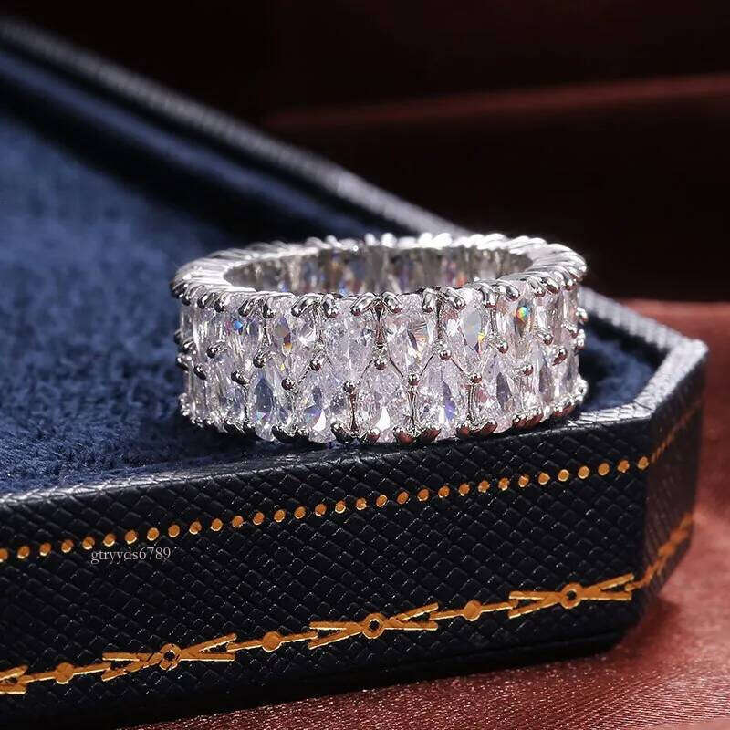 Moissanite Dia Gemstone Wedding For Women Men Inlay CZ Zircon Lovers Engagement Rings Party Gifts Fine Jewelry