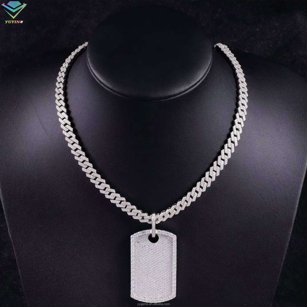 Full Iced Out Moissanite Dias Rope Chain White Gold Plated Sier Hip Hop Pendant Dog Tag Necklace Jewelry