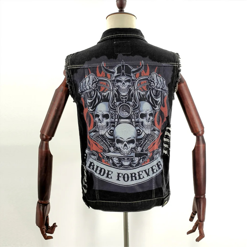 2024 mens denim jacket retro fashion motorcycle sleeveless high street handsome vest clothing 250805