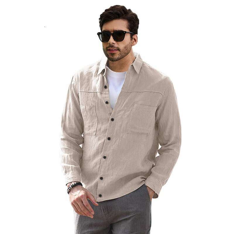 Men's Casual European Size Solid Color Simple Long Sleeve Shirt for Men