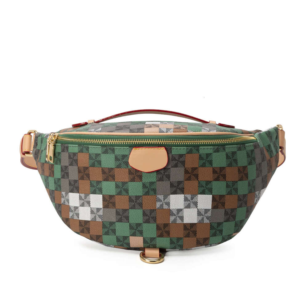 Lacel Urwebin Vintage Checkered Plaid Fanny Pack for Women, Green Brown PU Leather Waist Bag with Adjustable Strap, Fashion Crossbody