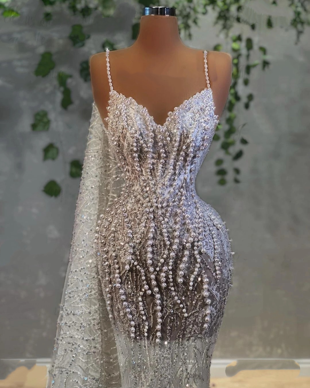 Sparkly Mermaid Wedding Dress Sweetheart Neck Sleeveless Wrap Bridal Gowns Pearls Beaded Sequins Sweep Train Dresses Custom Made vestidos de novia