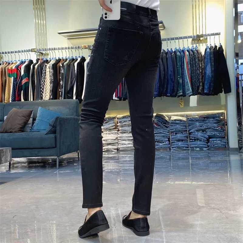 Luxury Hot Drilling Black Jeans Men High Street Punk Rock Brand Jeans 2025 Hip Hop Rhinestones Designer Skinny Denim Pants Men X250812