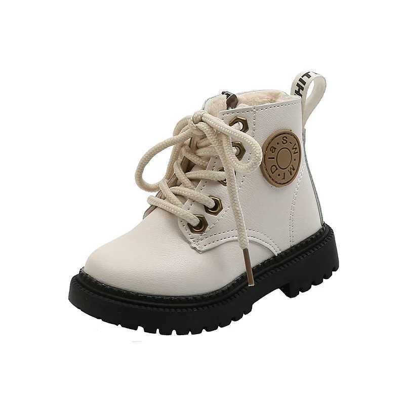 2020 Autumn/Winter Children Boots Boys Girls Leather Boots Plush Fashion Waterproof Non-slip Warm Kids Boots Shoes Size 21-30 XJ250812