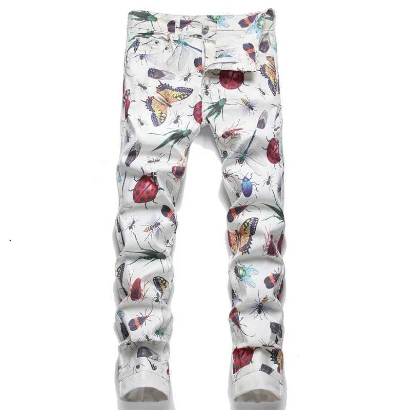 2021 New European American Men Colored Jeans Spring Alphabet Digital Printing Pants Mens Slim Fashion Stretch Casual Trousers X250812