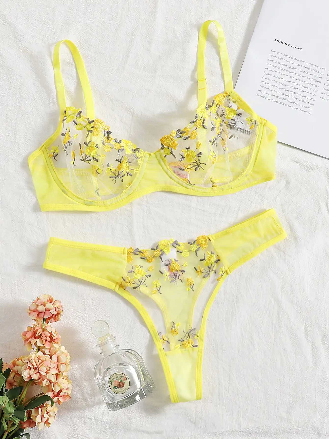 2024 Sexy Lingerie Woman Lace Transparent Underwear Fairy Embroidery Brief Sets Delicate Bra Kit Push Up Breves Sets Erotic BraXJ250812