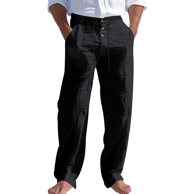 Men's cotton and linen pants casual long pants, summer beach pants straight-leg solid color comfortable breathable long pants European size: S-3X
