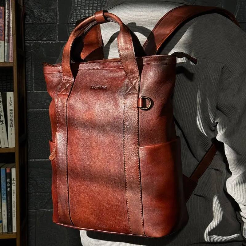 New vintage handmade patina backpack, Japanese style large capacity leather laptop bag for men and women high-quality