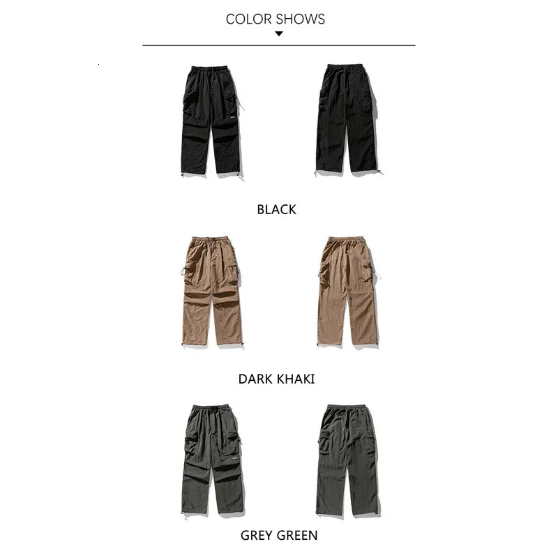 TFETTERS Autumn Cargo Pants Men Baggy Watertight Mid Rise Drawstring Men Parachute Pants Techwaer Tourism Men Pants 250805