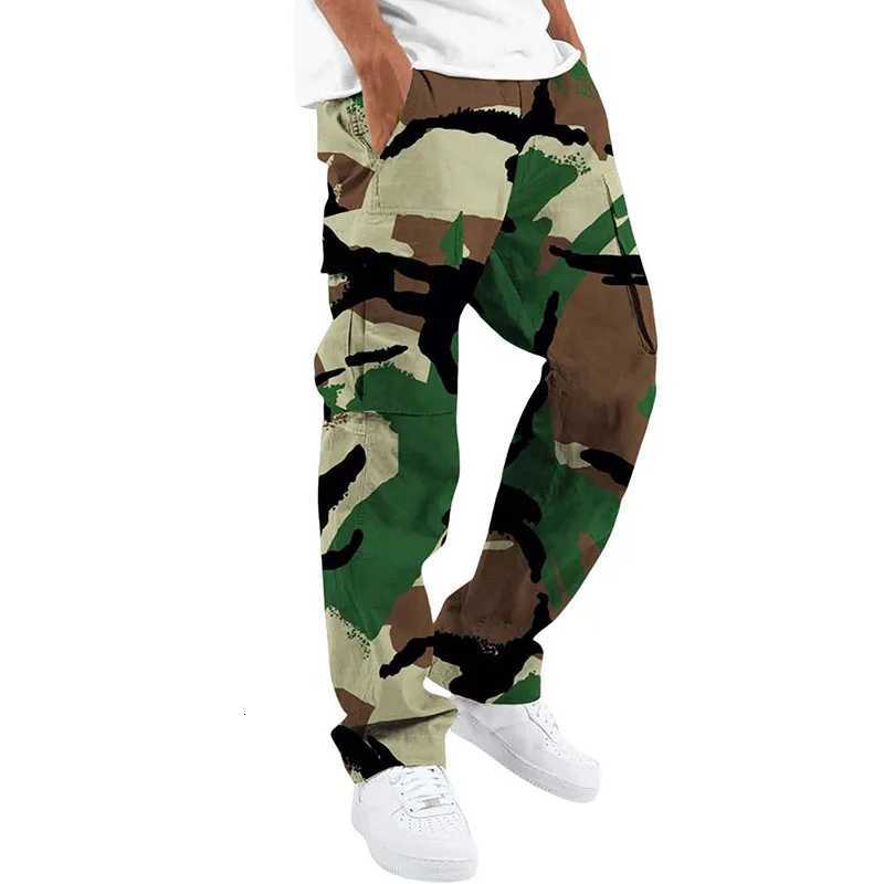 New Large Pocket Loose Overalls Mens Outdoor Sports Jogging Tactical Pants Elastic Waist Casual Work Pants camouflage pants W250812