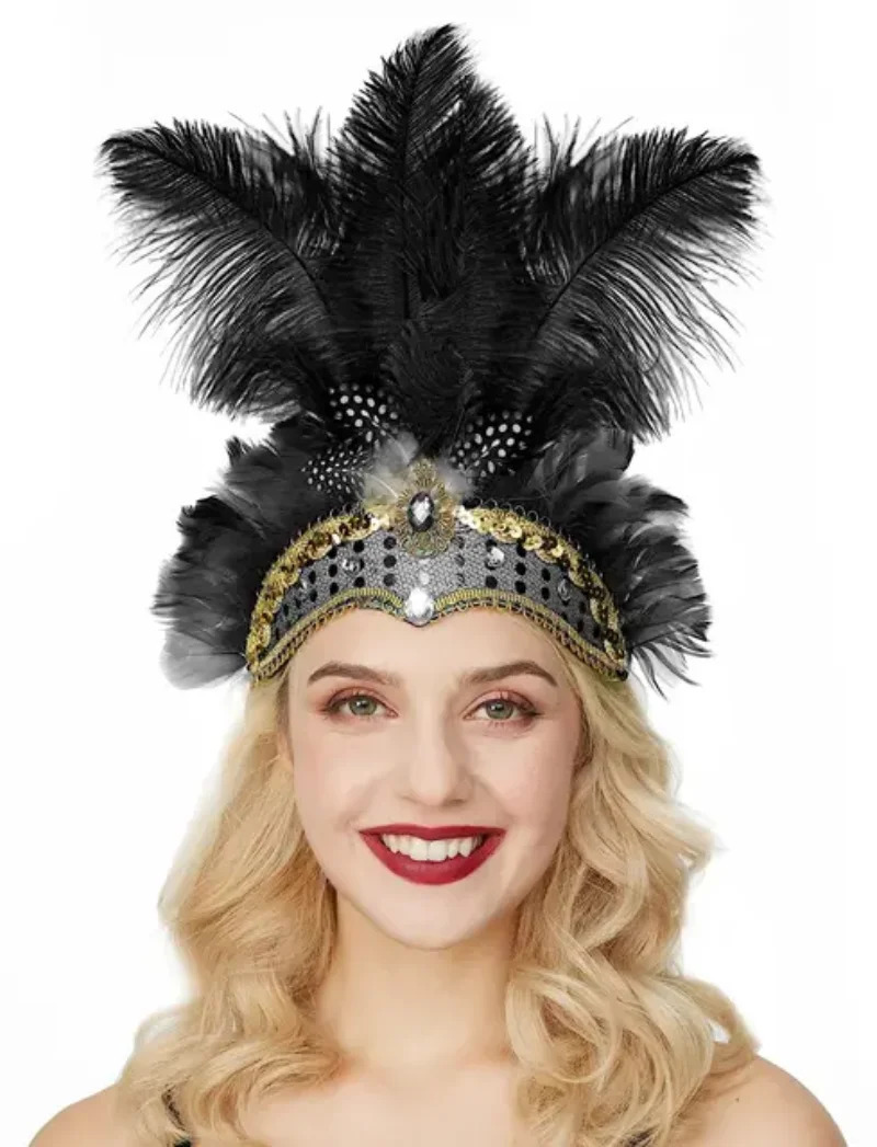 Carnival Crystal Crown Feather Headpieces Feather Headdress Mardi Gras Accessories 1920s Flapper Halloween Headband for Women 250805