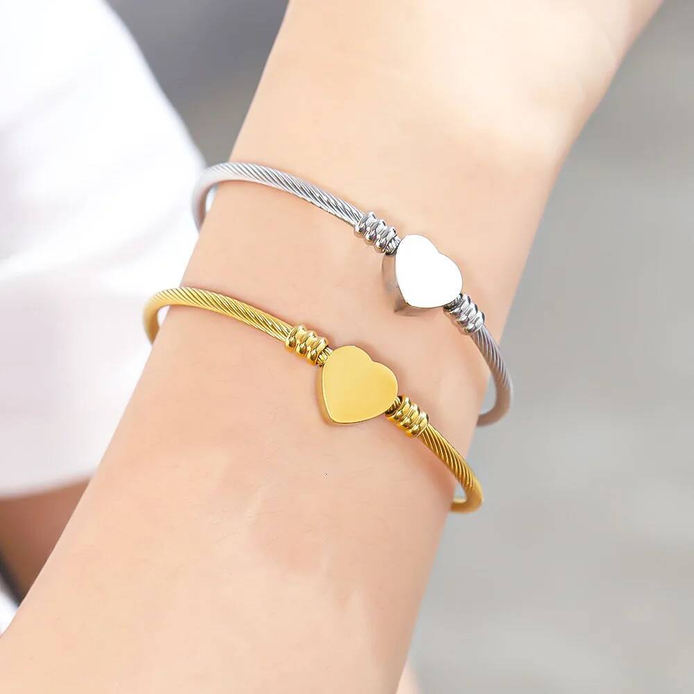 Heart Stainless Steel 124 Bracelet Simple High-End Solid Color Non-Fading Cuff Bangle Minimalist Dainty Women Jewelry Gift