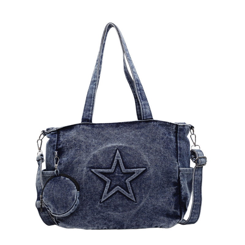 Denim Large Capacity Tote for Women New Casual Commuter Shoulder Fashionable Textured Crossbody Bag