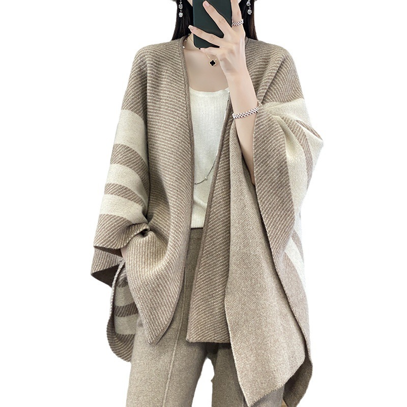 K1633 2025 autumn and winter new 100% pure wool large shawl scarf color matching retro style cashmere cloak outer wear cloak women