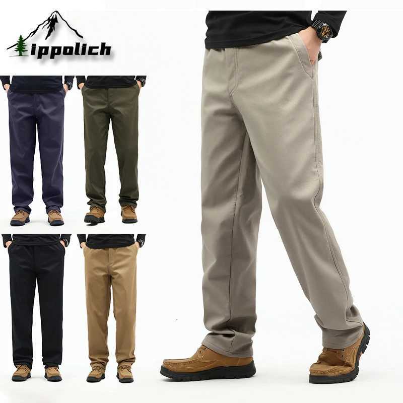 ippolich Mens Autumn/Winter Casual Cotton Trousers Loose Fit Straight Pants Street Jogger Pants Velvet Cargo Trousers W250812