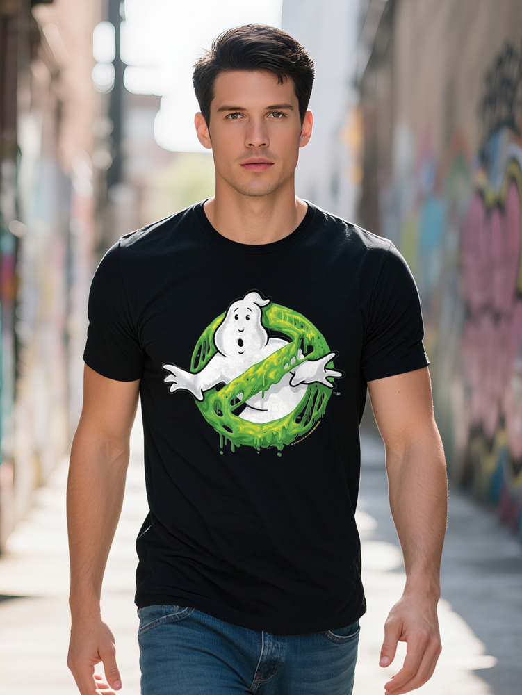 Ghostbusters Slime T Shirt Soft Breathable Cotton Short Sleeve Black with Neon Green White Design Perfect for