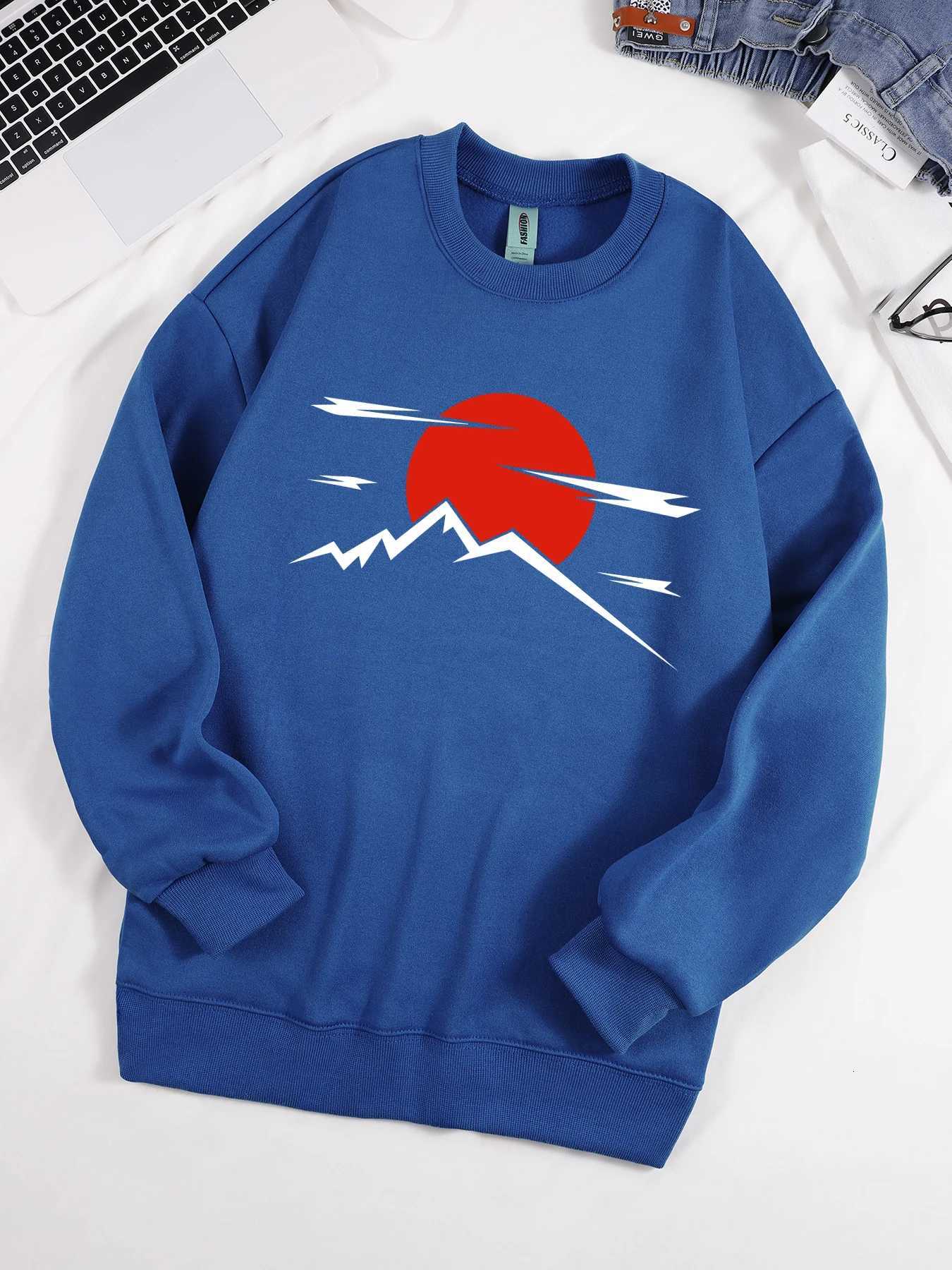 The Beautiful Scenery Of Sunset Descending The Mountain Sweatshirt Men Crewneck Fleece Clothes Loose Autumn Pullovers Soft Tops Y250811