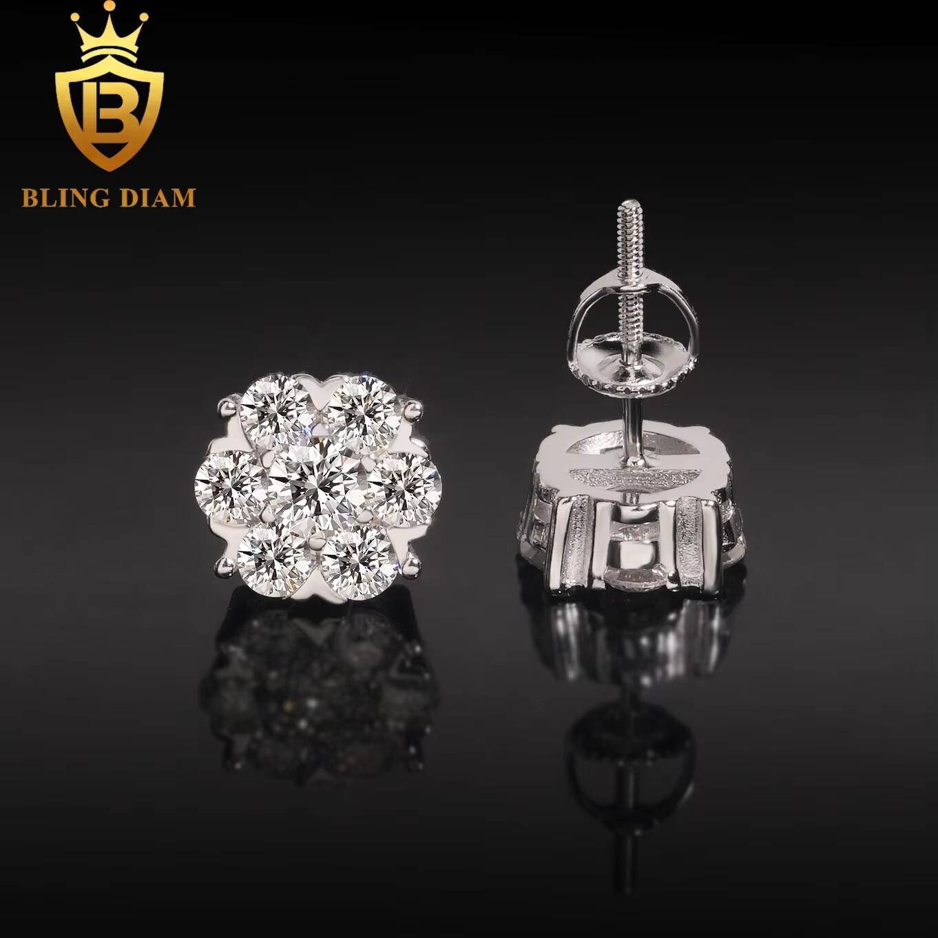 Ready to Ship 2025 Trendy Jewelry 925 Sterling Silver Vvs Moissanite Diamond White Big Flower Earrings Cluster for Women Men