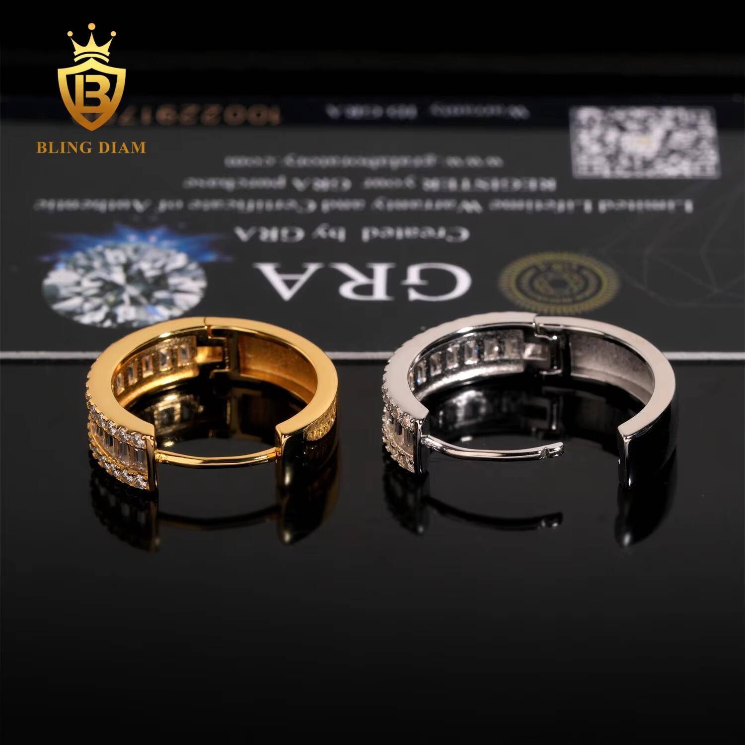 Factory Direct GRA Certificate New Style Iced Out 925 Sterling Silver Baguette Diamond Hip Hop Moissanite Hoop Earrings