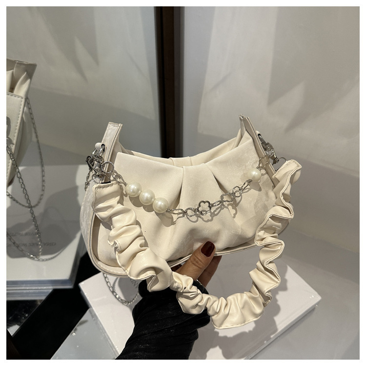 Summer Stylish Cloud Solid Color Chain Pleated Fashionable Casual New Single Shoulder Underarm Bag for Women ddmymarket