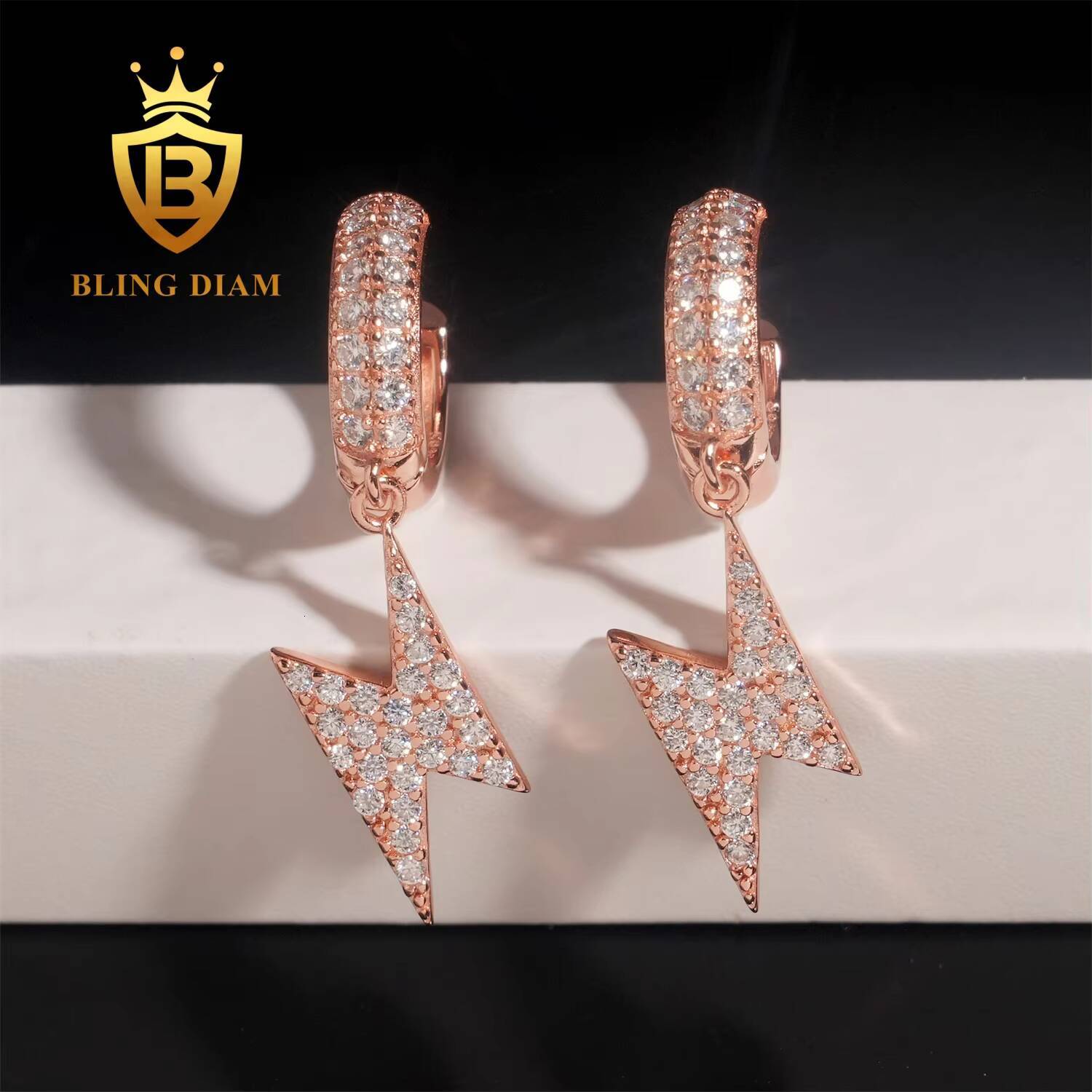 New Fashion VVS Moissanite 925 Sterling Silver Iced Out Jewelry Lightning Charm Diamond Earrings