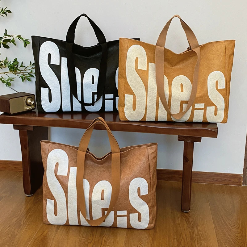 Oversize Shopping Bag For Women Autumn Winter Travel Bag Korean Style Casual Shoulder Bag Two Side Letter Handbag 250811