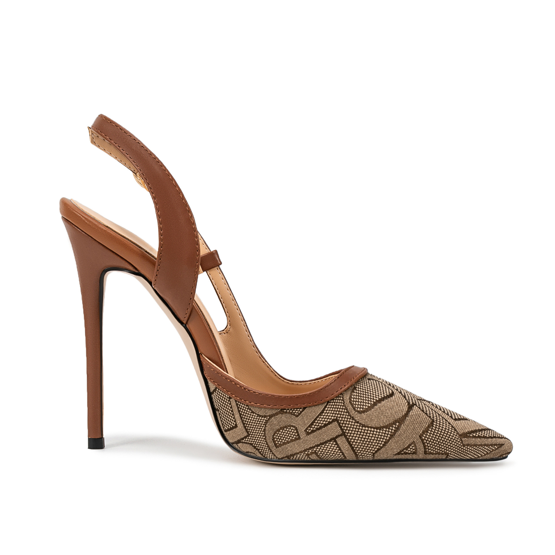Runway Stiletto Sandals - Letter Ankle Strap Pointed Toe Heels (8cm+) Black and Brown