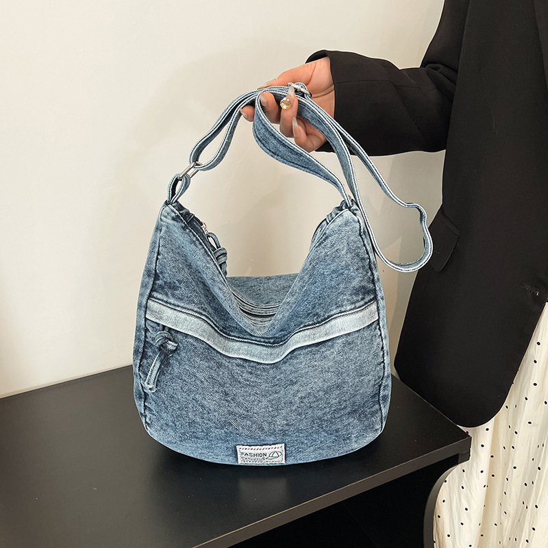 Denim Women New Fashion Wide Strap Single Shoulder Large Capacity Tote Crossbody Bag